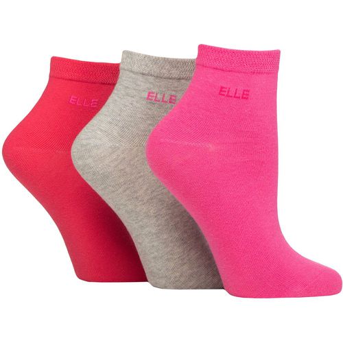 Ladies 3 Pair Elle Plain, Striped and Patterned Cotton Anklets with Smooth Toes Cherry Fizz Plain 4-8 - SockShop - Modalova