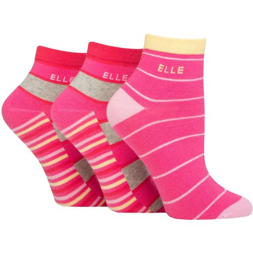 Women's 3 Pair Plain, Striped and Patterned Cotton Anklets with Smooth Toes Cherry Fizz Striped 4-8 - Elle - Modalova