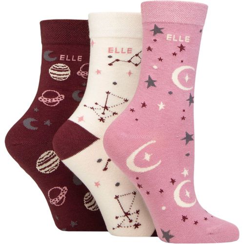 Ladies 3 Pair Plain, Striped and Patterned Cotton Socks with Smooth Toes Smokey Pink Patterned 4-8 - Elle - Modalova