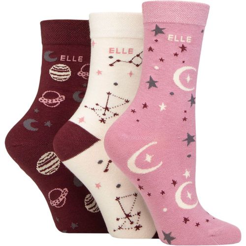 Women's 3 Pair Plain, Striped and Patterned Cotton Socks with Smooth Toes Smokey Pink Patterned 4-8 - Elle - Modalova