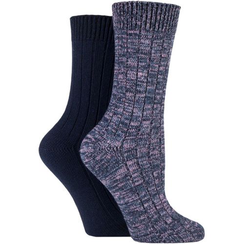 Ladies 2 Pair Chunky Rib Cotton Boot Socks Navy 4-8 - Elle - Modalova