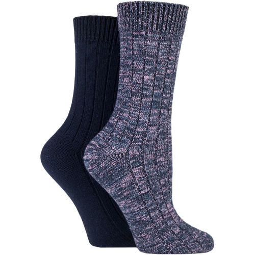 Women's 2 Pair Chunky Rib Cotton Boot Socks Navy 4-8 - Elle - Modalova