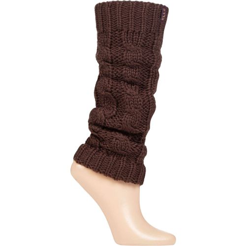 Ladies 1 Pair Chunky Cable Knit Leg Warmers Chocolate One Size - Elle - Modalova
