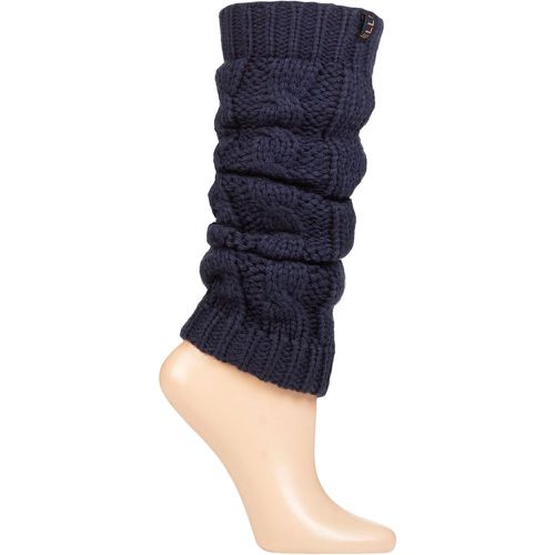 Pair Navy Chunky Cable Knit Leg Warmers Ladies One Size - Elle - Modalova