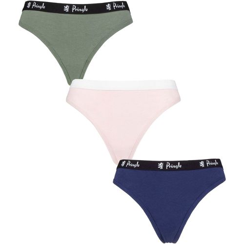 Women's 3 Pack Smooth Silhouette Cotton Rich Thongs Khaki / Pink / Navy M - Pringle - Modalova