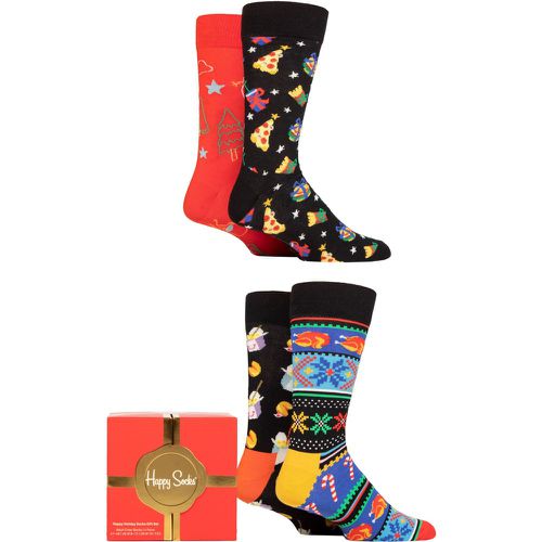 Mens and Ladies 4 Pair Happy Holidays Gift Boxed Socks Multi 4-7 Unisex - Happy Socks - Modalova