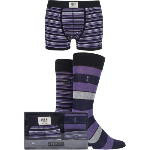 Pack - Trunks x 1 and Socks x 2 Pair Black / Purple / Grey Spirit Gift Boxed Mixed Striped Trunks and Socks Men's Small - Jeep - Modalova