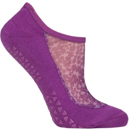 Ladies 1 Pair Tavi Noir Maddie Organic Cotton Sheer Top Yoga Socks with Grip Violet Floral M - SockShop - Modalova
