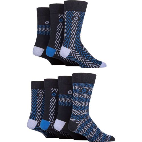 Mens 7 Pair Recycled Cotton Patterned Socks with Gift Tag Zig Zag Navy 7-11 - Jeff Banks - Modalova