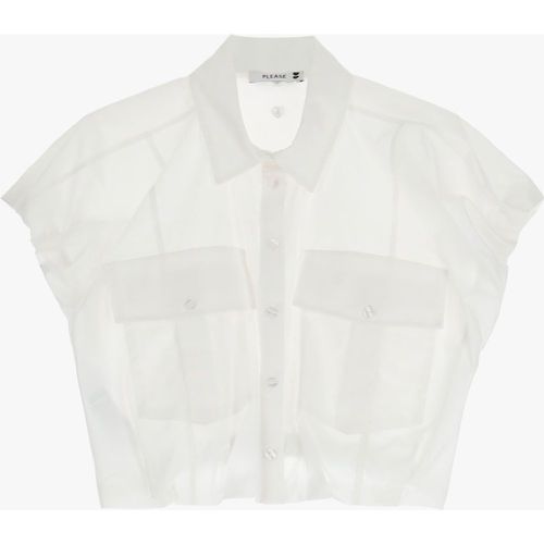 Camicia cropped smanicata in puro cotone monocolour - Please - Modalova