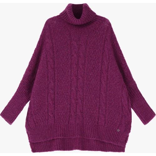 Maglione lungo a collo alto con trecce - Please - Modalova