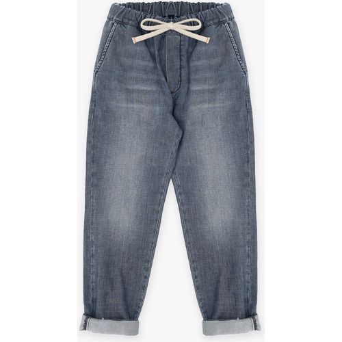Jeans straight effetto délavé in puro cotone con coulisse - Please - Modalova