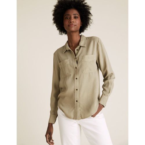 Tencel ™ Button Detailed Patch Pocket Shirt green - Marks & Spencer - Modalova