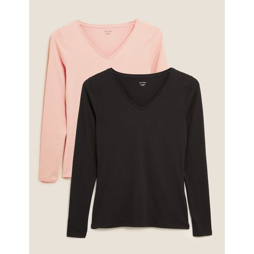 Pack Pure Cotton V-Neck Fitted Tops pink - Marks & Spencer - Modalova