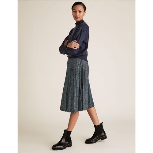 Jersey Polka Dot Pleated Midi A-Line Skirt navy - Marks & Spencer - Modalova