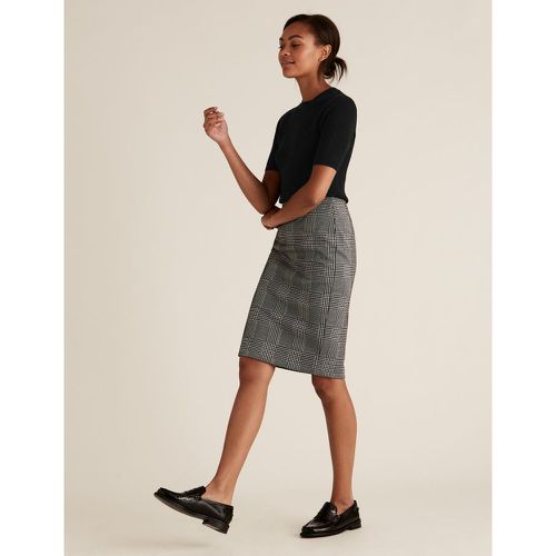 Jersey Checked Knee Length Pencil Skirt black - Marks & Spencer - Modalova