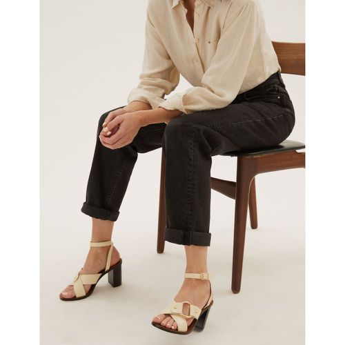 Leather Ring Detail Block Heel Sandals beige - Marks & Spencer - Modalova