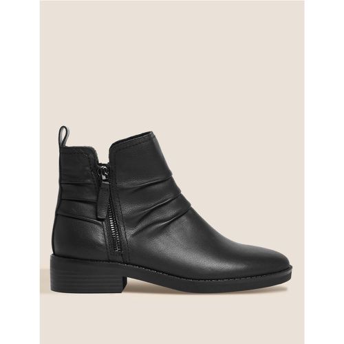 Leather Ruched Ankle Boots black - Marks & Spencer - Modalova