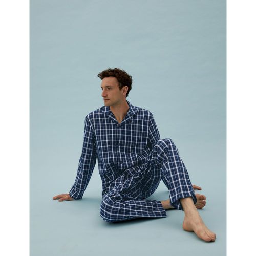 Cotton Checked Pyjama Set blue - Marks & Spencer - Modalova