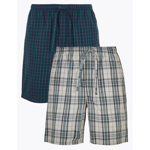 Pack Cotton Checked Pyjama Shorts green - Marks & Spencer - Modalova