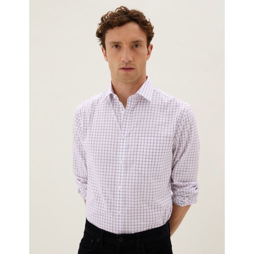 Regular Fit Pure Cotton Check Shirt purple - Marks & Spencer - Modalova