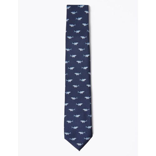 Skinny Shark Print Tie blue - Marks & Spencer - Modalova