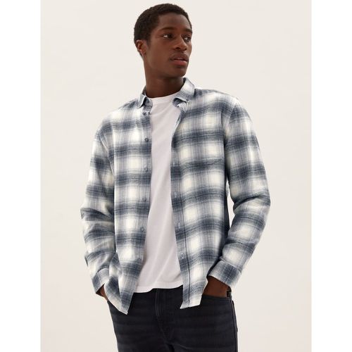 Pure Cotton Flannel Checked Shirt - Marks & Spencer - Modalova