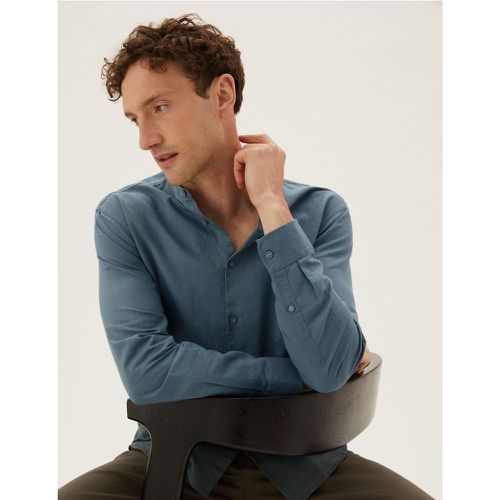 Easy Iron Linen Grandad Collar Shirt grey - Marks & Spencer - Modalova