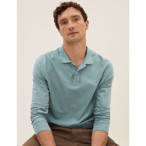 Pure Cotton Long Sleeve Polo Shirt green - Marks & Spencer - Modalova