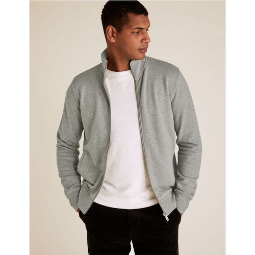 Pure Cotton Zip Up Funnel Neck Sweatshirt grey - Marks & Spencer - Modalova