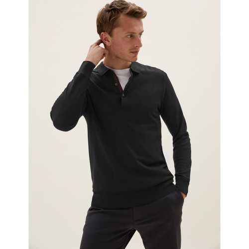 Pure Extra Fine Merino Knitted Polo Shirt - Marks & Spencer - Modalova