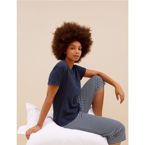 Pure Cotton Striped Cropped Pyjama Set navy - Marks & Spencer - Modalova