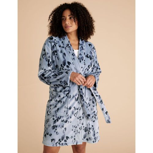 Fleece Animal Print Short Dressing Gown blue - Marks & Spencer - Modalova