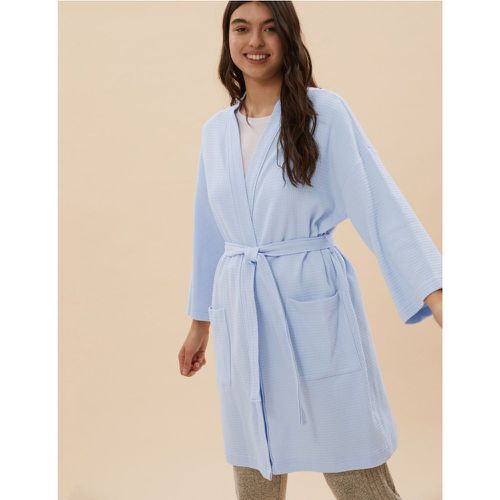 Pure Cotton Waffle Dressing Gown blue - Marks & Spencer - Modalova