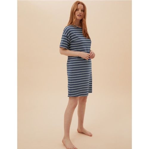 Cotton Striped Short Nightdress navy - Marks & Spencer - Modalova