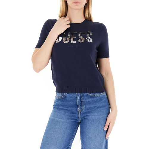 Der Kurzarm-Pullover mit V-Ausschnitt und Rundhals für Damen von Guess, Modell Layla boxy logo, ist ein Must-Have in jeder modernen Garderobe. Entwic - MAG10759868 - Modalova