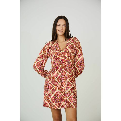 Tribal Mini Dress with V-Neck and Long Sleeves - SEE U SOON - Modalova