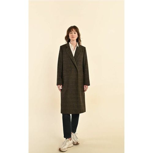 Long Buttoned Pea Coat in Checked Print - MOLLY BRACKEN - Modalova