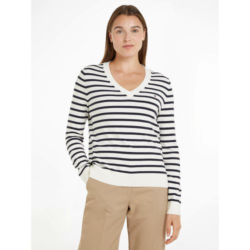 Striped Cotton Mix Jumper with V-Neck - Tommy Hilfiger - Modalova