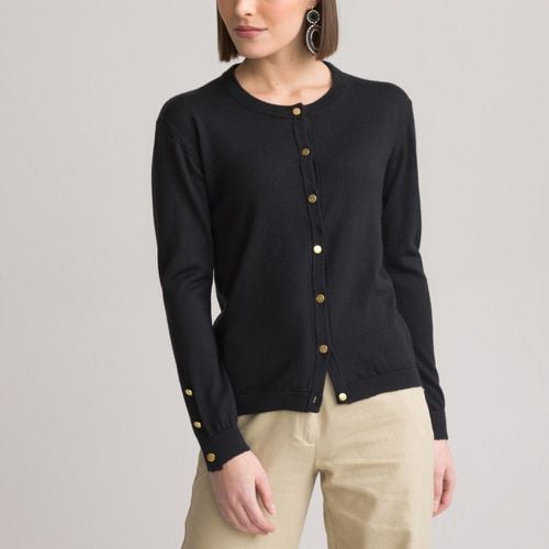 Merino Wool Mix Cardigan in Fine Knit with Crew Neck - Anne weyburn - Modalova