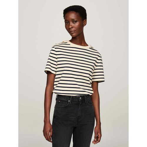 Breton Striped Cotton T-Shirt with Crew Neck and Short Sleeves - Tommy Hilfiger - Modalova