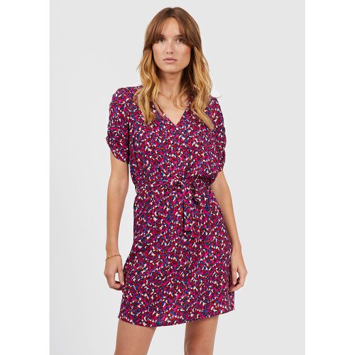 Floral Print Mini Dress with V-Neck and Short Sleeves - ICODE - Modalova