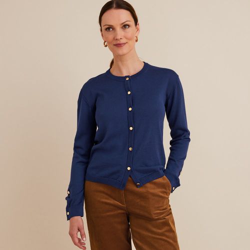 Merino Wool Mix Cardigan in Fine Knit with Crew Neck - Anne weyburn - Modalova