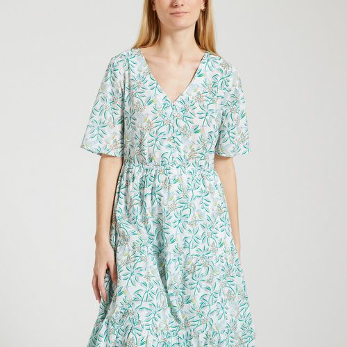 Tokapi Floral Midaxi Dress in Cotton with V-Neck and Short Sleeves - Des Petits Hauts - Modalova