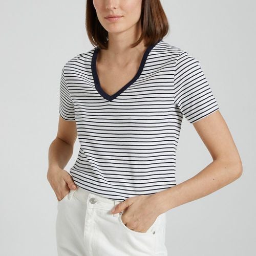 Iconic Fine Stripe T-Shirt with V-Neck - PETIT BATEAU - Modalova