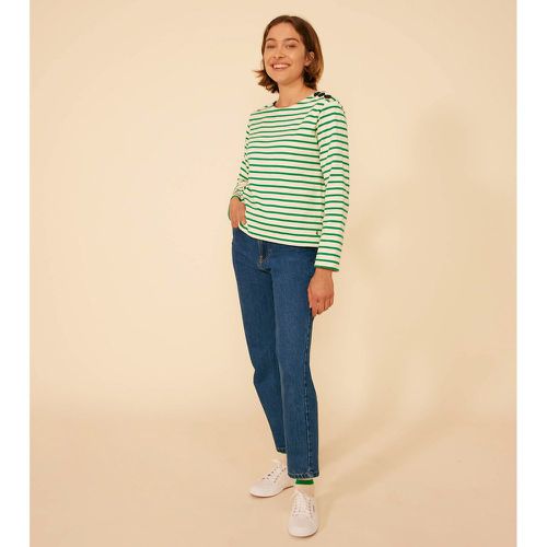 Breton Striped Cotton Jumper with Buttoned Shoulder - PETIT BATEAU - Modalova