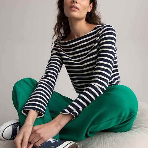 Striped Cotton T-Shirt with Boat Neck and Long Sleeves - LA REDOUTE COLLECTIONS - Modalova