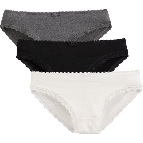 Pack of 3 Knickers in Plain Cotton with Lace Trim - LA REDOUTE COLLECTIONS - Modalova