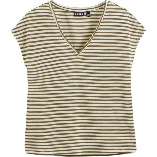 Metallic Striped T-Shirt with Short Sleeves - Pieces - Modalova