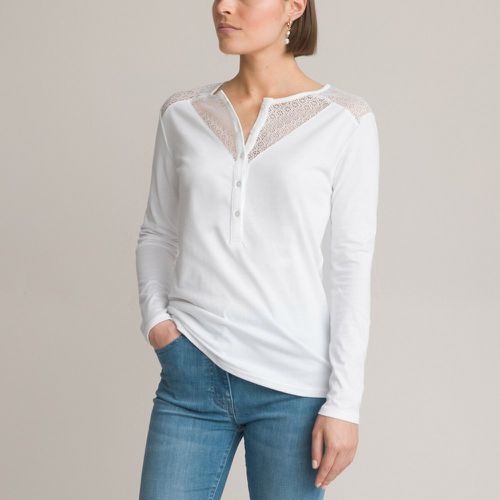 Dual Fabric T-Shirt with Crew Neck and Long Sleeves - Anne weyburn - Modalova